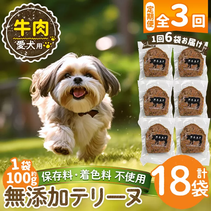 a1055-D 【3回定期便】＜保存料・着色料 不使用＞愛犬用無添加牛テリーヌ6袋×3回(1袋約100g・合計約1.8kg)【Nフードサービス】姶良市 牛 テリーヌ 犬 ドッグ ペット フード エサ おやつ ごはん ご飯 間食 ご褒美 ペット関係