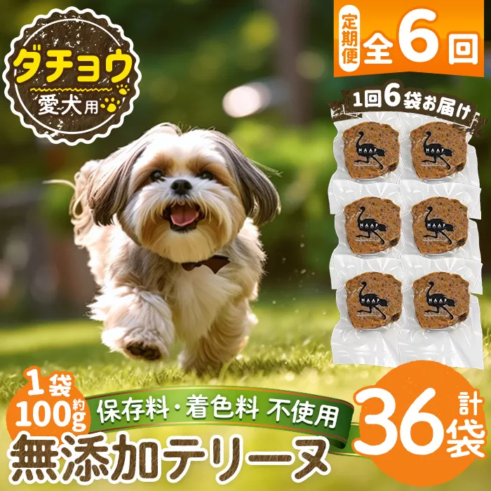 a1059-E 【6回定期便】<保存料・着色料 不使用>愛犬用無添加ダチョウテリーヌ6袋×6回(1袋約100g・合計約3.6kg)【Nフードサービス】姶良市 ダチョウ テリーヌ 犬 ドッグ ペット フード エサ おやつ ごはん ご飯 間食 ご褒美 ペット関係