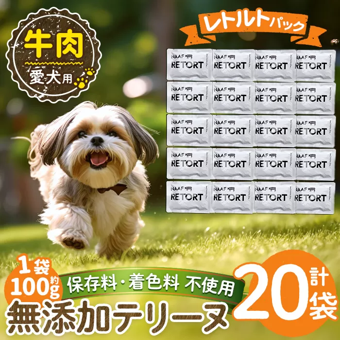 a1084-F ＜保存料・着色料 不使用＞愛犬用無添加テリーヌ レトルトパック 牛テリーヌ20袋(1袋約100g・合計約2kg)【Nフードサービス】姶良市 牛 テリーヌ 犬 ドッグ ペット フード エサ レトルト おやつ ごはん ご飯 間食 ご褒美