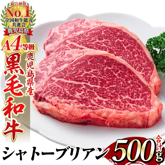 a1076 A4等級 以上 鹿児島産黒毛和牛・シャトーブリアン5枚(合計500g)【財宝】国産 牛肉 希少部位 フィレ ステーキ