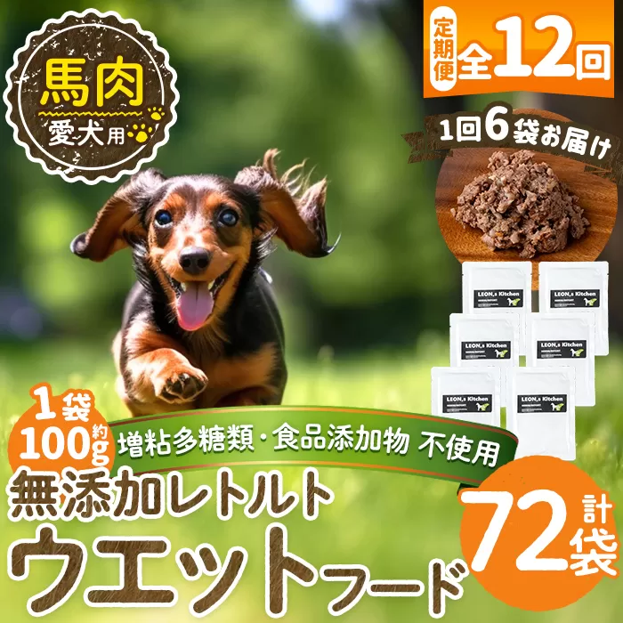 a1071-I 【12回定期便】＜増粘多糖類・食品添加物不使用＞愛犬用無添加レトルトパック 馬ウェットフード6袋×12回(1袋約100g・合計約7.2kg)【Nフードサービス】姶良市 ドッグ フード パウチ 犬 ペット おやつ ごはん ご褒美 ペット関係 常温 常温保存