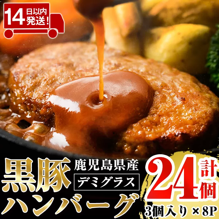 a1003 鹿児島県産黒豚ハンバーグ 計24個 (210g(3個入り)×8パック)【AKR Food Company】姶良市ハンバーグ デミグラスソース デミソース 国産 鹿児島県産 肉 豚 豚肉 かごしま黒豚さつま お弁当 惣菜 総菜 冷凍ハンバーグ おかず 温めるだけ 湯煎 簡単 冷凍 小分け
