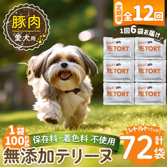 a1085-I 【12回定期便】＜保存料・着色料 不使用＞愛犬用無添加テリーヌ レトルトパック 豚テリーヌ6袋×12回(1袋約100g・合計約7.2kg)【Nフードサービス】姶良市 豚 テリーヌ 犬 ドッグ ペット フード エサ レトルト おやつ ごはん ご飯 間食 ご褒美