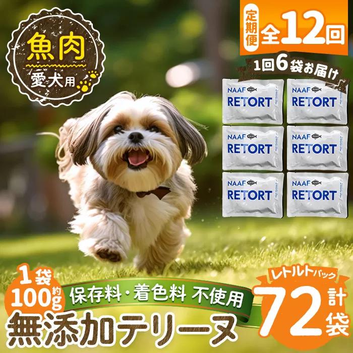 a1089-I 【12回定期便】＜保存料・着色料 不使用＞愛犬用無添加テリーヌ レトルトパック 魚テリーヌ6袋×12回(1袋約100g・合計約7.2kg)【Nフードサービス】姶良市 魚 テリーヌ 犬 ドッグ ペット フード エサ レトルト おやつ ごはん ご飯 間食 ご褒美
