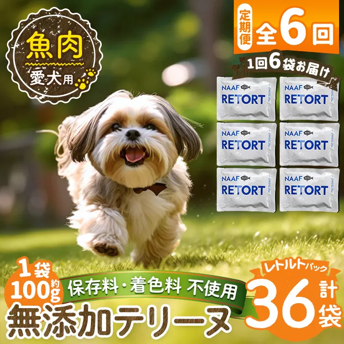 a1089-H 【6回定期便】＜保存料・着色料 不使用＞愛犬用無添加テリーヌ レトルトパック 魚テリーヌ6袋×6回(1袋約100g・合計約3.6kg)【Nフードサービス】姶良市 魚 テリーヌ 犬 ドッグ ペット フード エサ レトルト おやつ ごはん ご飯 間食 ご褒美