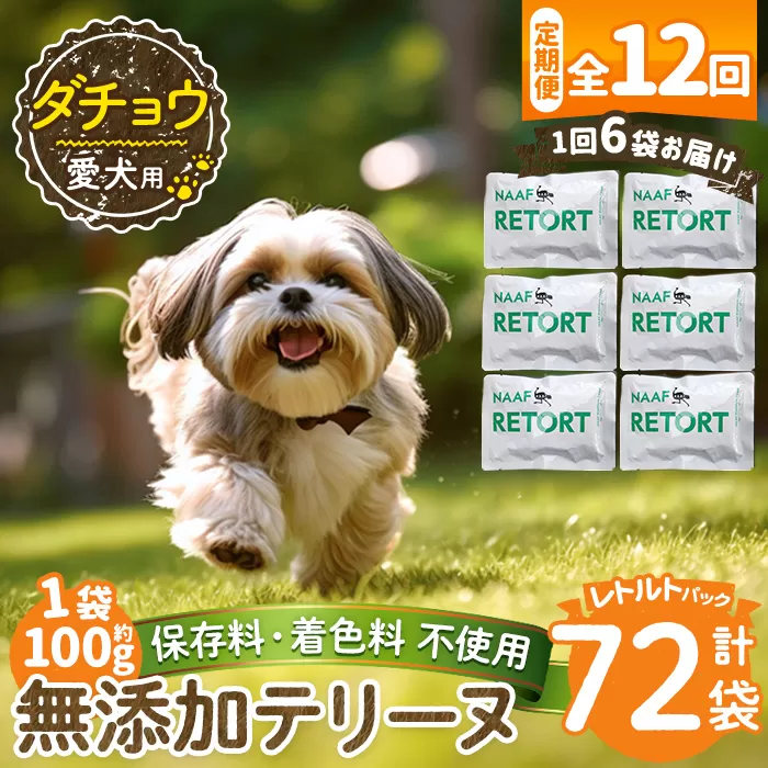 a1090-I 【12回定期便】＜保存料・着色料 不使用＞愛犬用無添加テリーヌ レトルトパック ダチョウテリーヌ6袋×12回(1袋約100g・合計約7.2kg)【Nフードサービス】姶良市 ダチョウ テリーヌ 犬 ドッグ ペット フード エサ レトルト おやつ ごはん ご飯 間食 ご褒美
