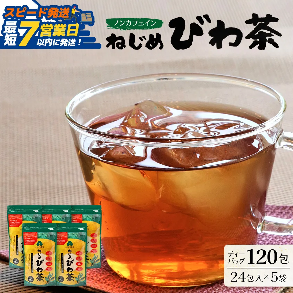 【スピード発送】鹿児島県産 ねじめびわ茶 ティーバッグ(24包入×5袋)ノンカフェインTO-501-NP | 最短 7日以内 1週間以内 国産 お茶 健康茶 カロリーゼロ ポリフェノール 無香料 無着色 トルマリン石焙煎 さわやか 甘み 香ばしい おいしい びわの葉 産地直送 鹿児島県 南大隅町 十津川農場