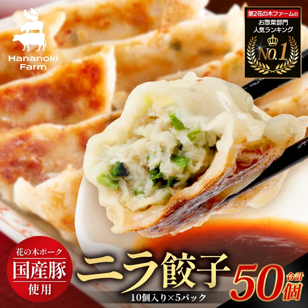 花の木農場【ニラ餃子】50個 HK-502|ぎょうざ ギョーザ ギョウザ 餃子 揚げ餃子 スープ餃子 冷凍餃子 ニラ キャベツ 肉 豚肉 冷凍 冷凍食品 惣菜 弁当 おかず 工場直送 簡単調理 国産 厳選 ノウフク 第2花の木ファーム
