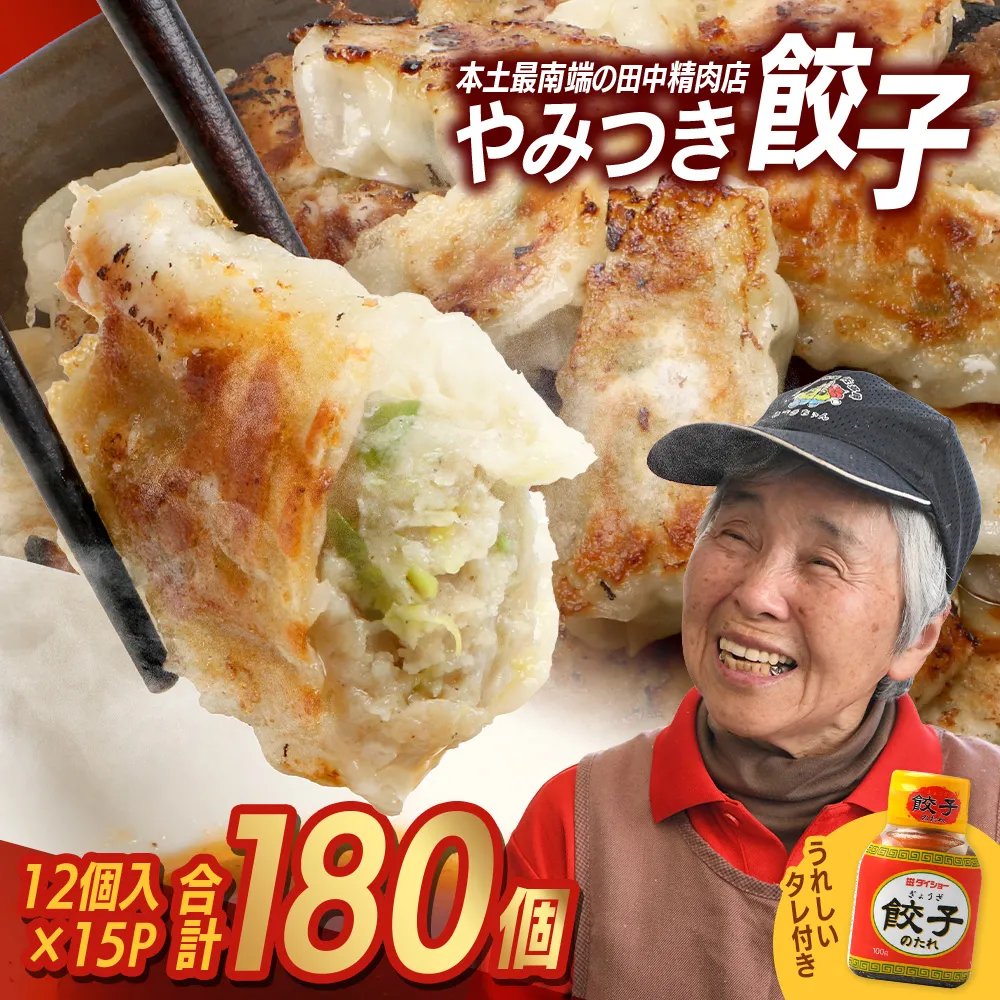 《リピーター続出!》佐多の田中肉屋 ニンニクたっぷりやみつき餃子 180個(12個入×15P) 餃子のタレ2本付き TA-1 | ぎょうざ 餃子 ギョウザ 豚肉 ひき肉 にんにく スタミナ餃子 焼くだけ 簡単 小分け 大容量 手作り お惣菜 おかず 冷凍 鹿児島県 南大隅町 田中精肉店