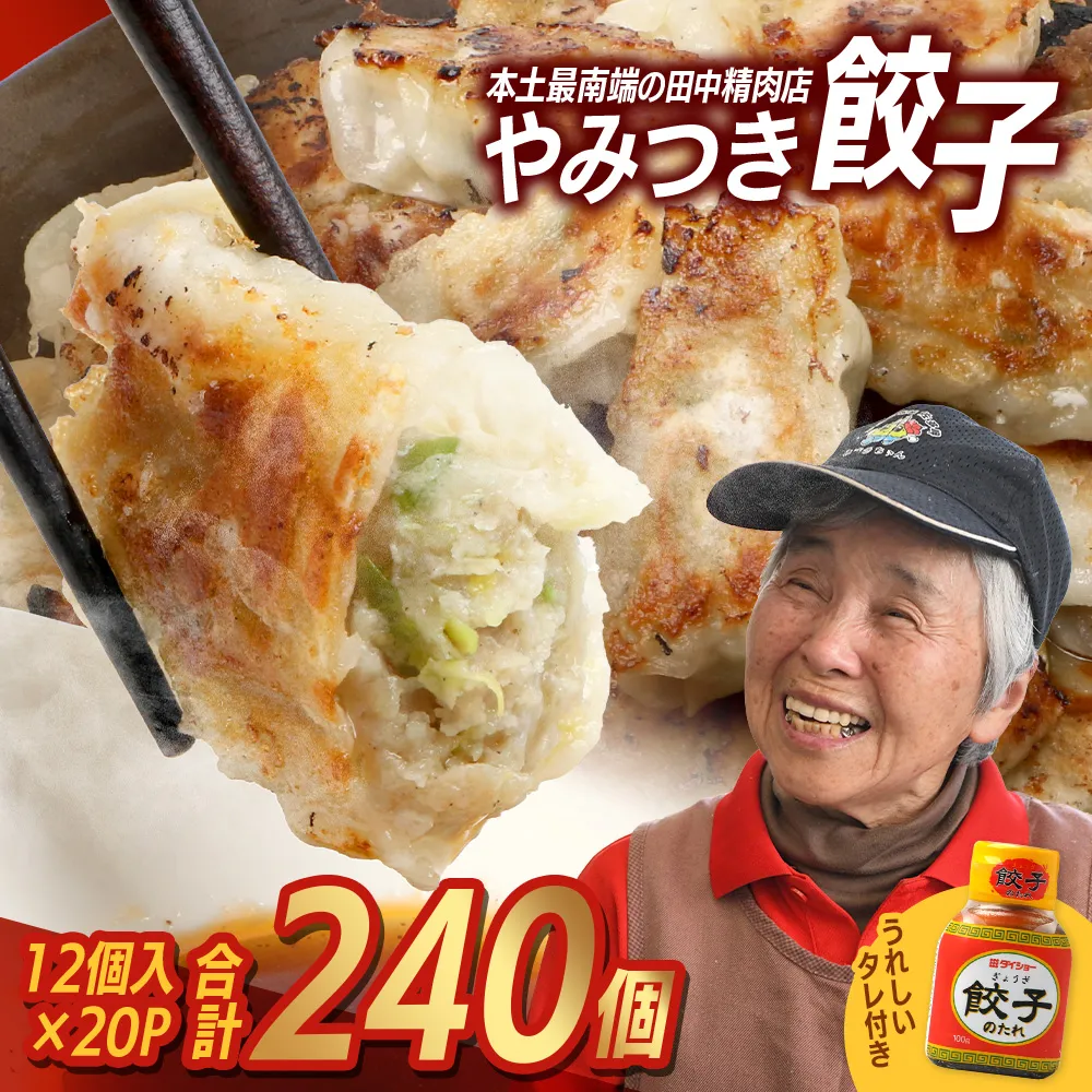 《リピーター続出!》佐多の田中肉屋 ニンニクたっぷりやみつき餃子 240個(12個入り×20パック) 餃子のタレ3本付き TA-2 | ぎょうざ 餃子 ギョウザ 豚肉 ひき肉 にんにく スタミナ餃子 焼くだけ 簡単 小分け 大容量 手作り お惣菜 おかず 冷凍 鹿児島県 南大隅町 田中精肉店