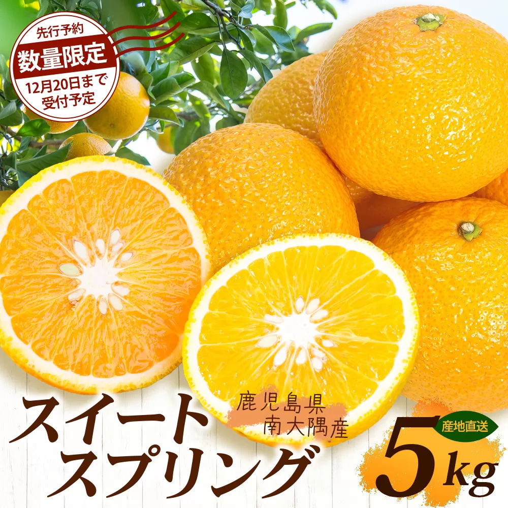 【数量限定】鹿児島県南大隅産スイートスプリング 5kg 【2025年12月下旬より順次発送】｜柑橘 くだもの 果物 フルーツ スイートスプリング 食品 人気 おすすめ 南大隅 新鮮 産地直送 爽やか 数量限定（AL7510）