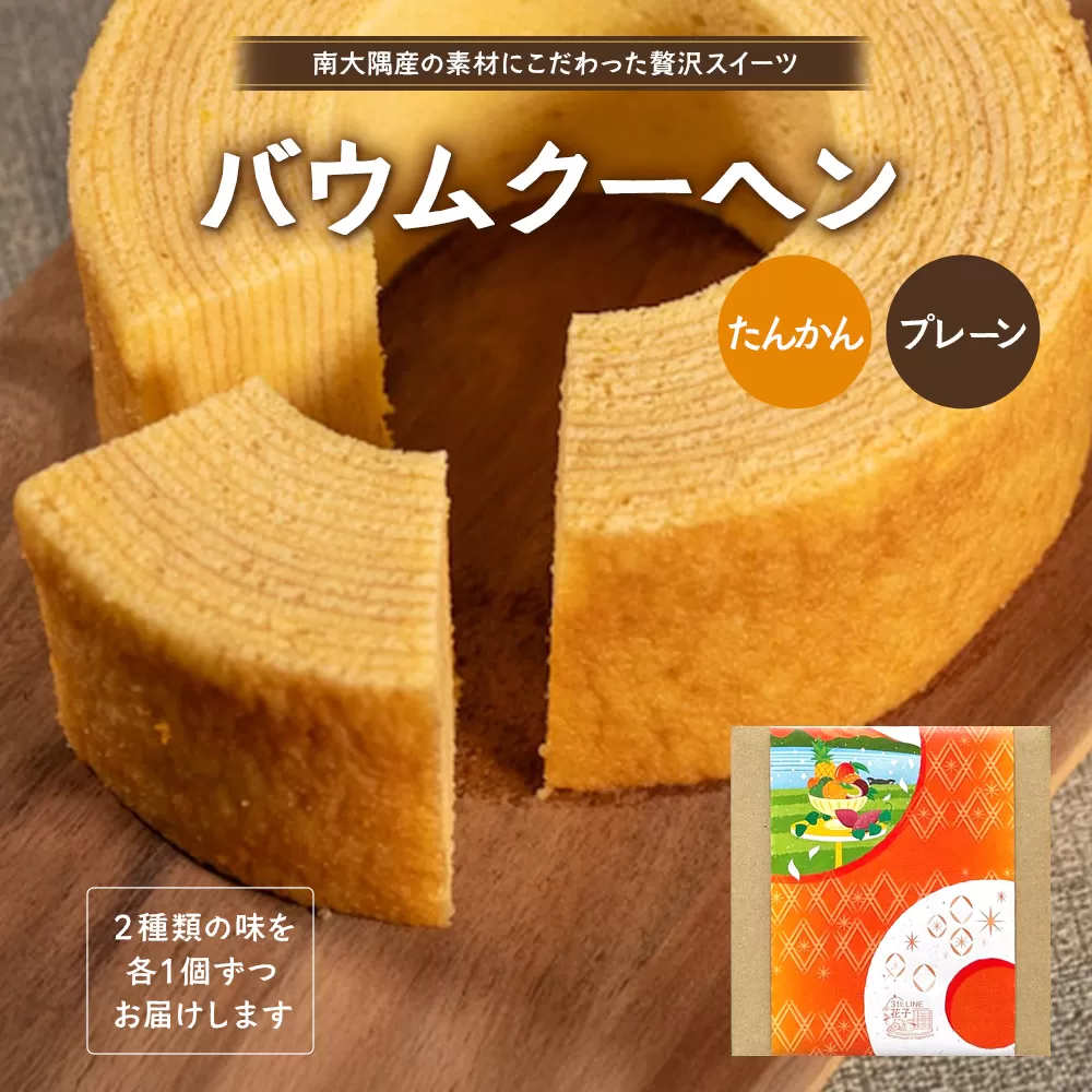 バウムクーヘン 2個セット ( プレーン ・ たんかん ) SH-714 |バウムクーヘン バームクーヘン スイーツ ケーキ 焼き菓子 洋菓子 お菓子 おかし おやつ デザート プレゼント 贈り物 ギフト 常温 鹿児島県 南大隅町 31℃LINE花子