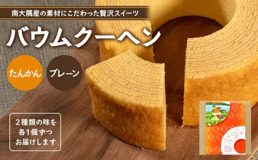 バウムクーヘン 2個セット ( プレーン ・ たんかん )｜菓子 おかし スイーツ デザート バウムクーヘン 食品 人気 おすすめ たんかん 柑橘 SH-714