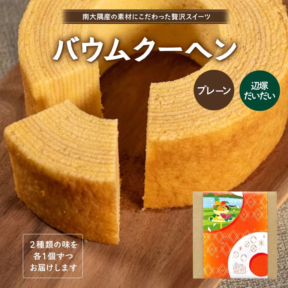 バウムクーヘン 2個セット ( プレーン ・ 辺塚だいだい) SH-715 |バウムクーヘン バームクーヘン スイーツ ケーキ 焼き菓子 洋菓子 お菓子 おかし おやつ デザート プレゼント 贈り物 ギフト 常温 鹿児島県 南大隅町 31℃LINE花子