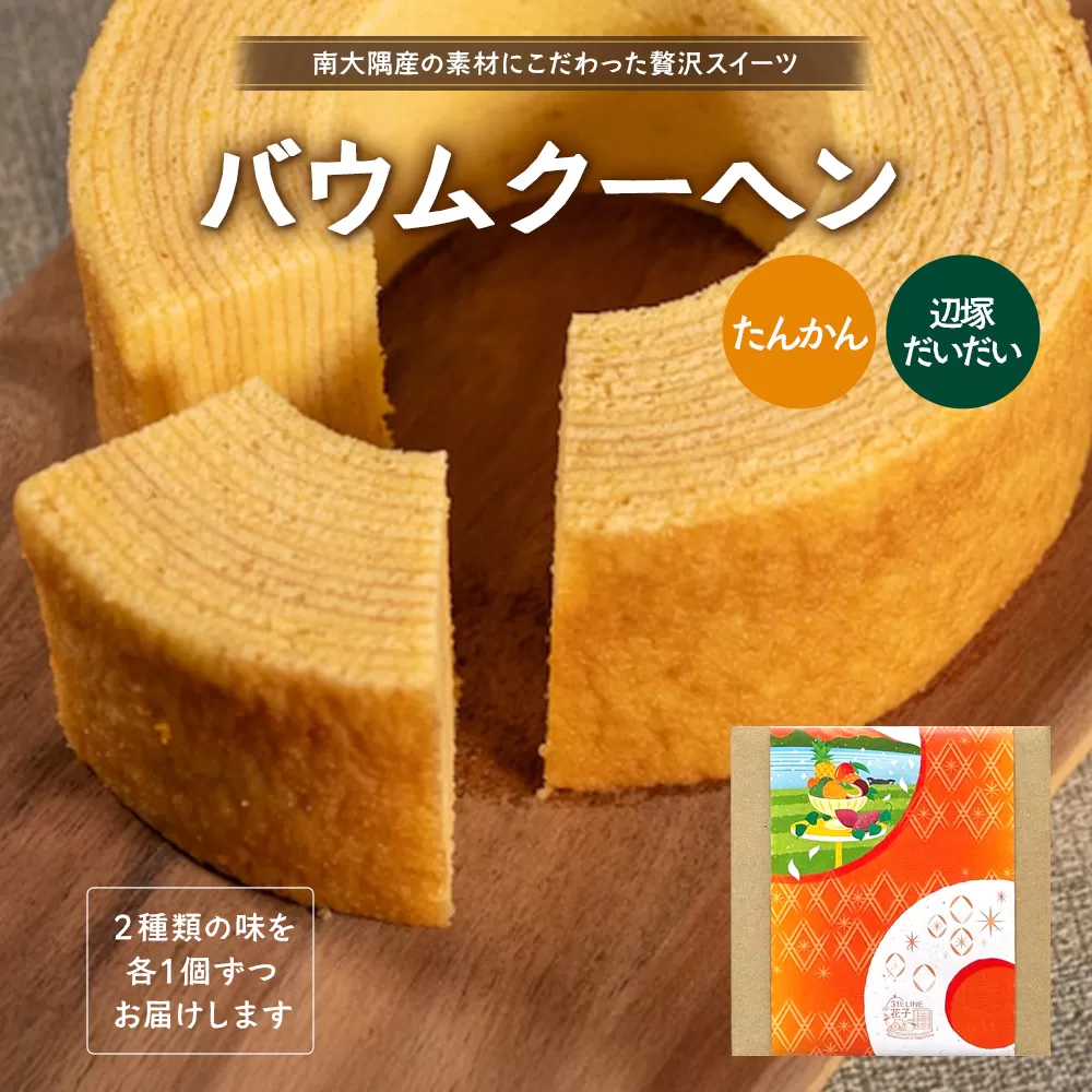 バウムクーヘン 2個セット ( たんかん ・ 辺塚だいだい ) SH-716 |バウムクーヘン バームクーヘン スイーツ ケーキ 焼き菓子 洋菓子 お菓子 おかし おやつ デザート プレゼント 贈り物 ギフト 常温 鹿児島県 南大隅町 31℃LINE花子