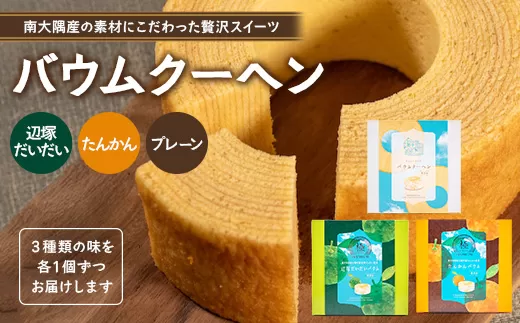 バウムクーヘン 3個セット ( プレーン ・ たんかん ・ 辺塚だいだい ）｜菓子 おかし スイーツ デザート バウムクーヘン 食品 人気 おすすめ 柑橘系  SH-717
