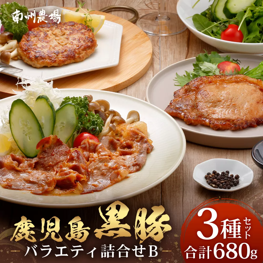鹿児島県産 黒豚バラエティ詰合せ Bセット（ロース味噌漬け・生姜焼き・ハンバーグ）味付き 冷凍  NS-11 | ★☆＼＼黒豚ロース味噌漬け バナナマンの早起きせっかくグルメで紹介！！／／☆★ 加工肉 肉 お肉 豚肉 豚 ぶた かごしま黒豚 ロース肉 みそ漬け しょうが焼き ハンバーグ 国産 鹿児島県 南大隅町 南州農場
