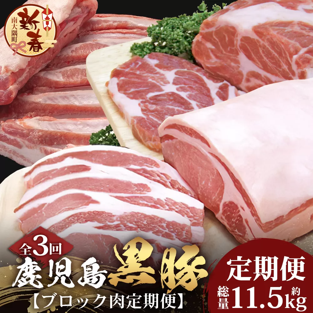 ［新春］≪全3回≫【南大隅町限定】食べ応え満点！ ★ かごしま黒豚 ブロック肉 定期便 ★ 鹿児島県産 NS-26 ｜ 肉 豚肉 ぶた 豚 ブタ 黒豚 鹿児島黒豚 ロース ブロック バラ 肩ロース バラブロック 肩ロースブロック ファミリー 業務用 産地直送 限定 鹿児島県 南大隅町 南州農場