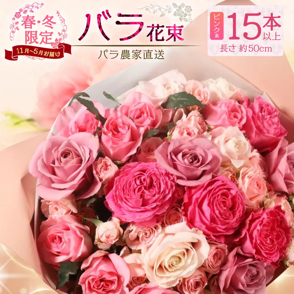 【クリスマス・年内お届けは12/15申込締切】ばら農家直送!人気の春・冬薔薇をお届け♪ バラ花束15本以上(ピンク系) 日付指定必須 ギフト対応可 TB-10│ローズ 新鮮 花 フラワー 花束 ばら 薔薇 バラ 誕生日 記念日 結婚祝い ギフト プレゼント お祝い 贈り物 贈答 鹿児島県 南大隅町 富田バラ園
