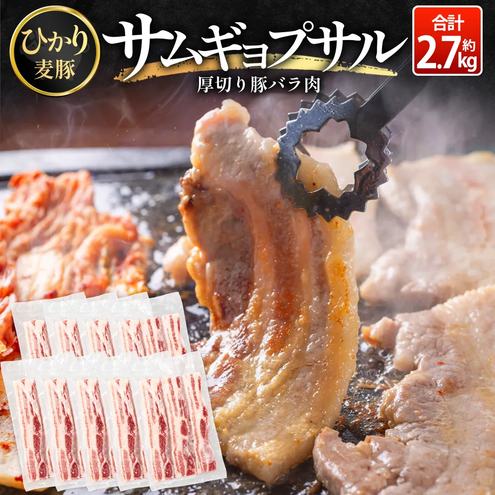 サムギョプサル用 厚切り豚バラ肉 約2.7kg(300g×9パック) ひかり麦豚 トレーなし HM-21 | サムギョプサル 肉 お肉 にく 豚肉 バラ肉 厚切り 冷凍 真空冷凍 小分け 焼肉 BBQ 産地直送 鹿児島県 南大隅町 ひかり麦豚直売所