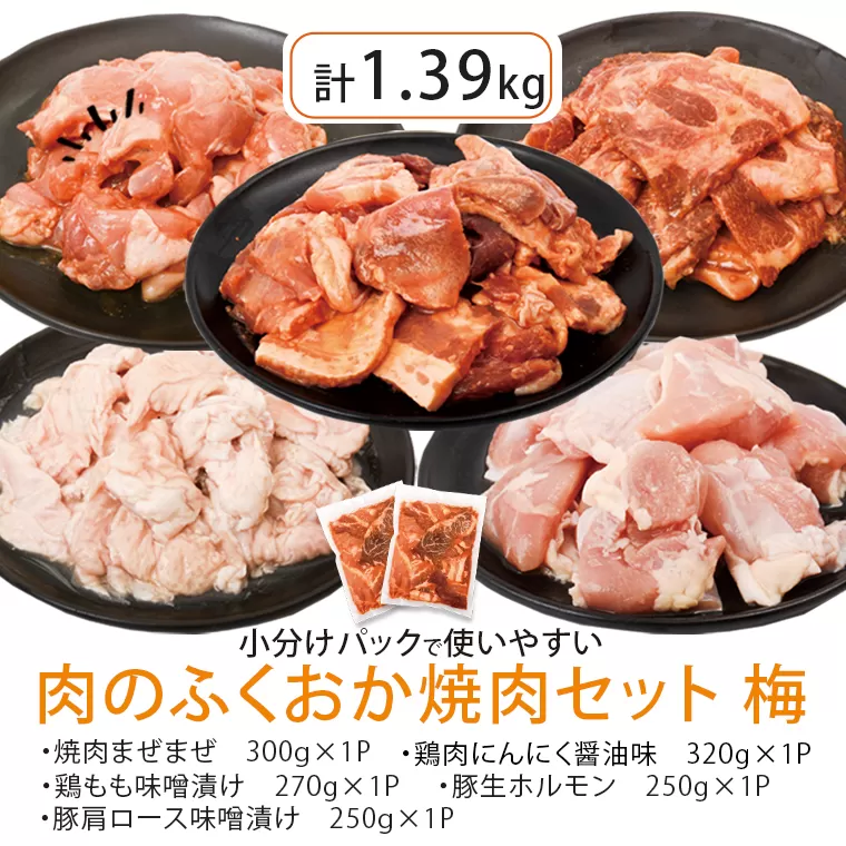  肉のふくおか 焼肉セット(梅) (全5種類・計約1.39kg)