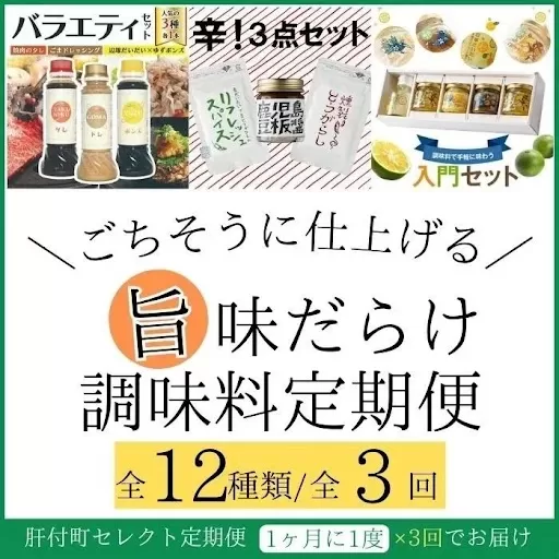 ＜定期便・全3回＞肝付町セレクト定期便《旨味だらけ！調味料定期便》