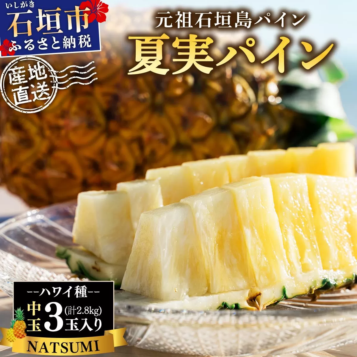 【先行予約】石垣島産 夏実パイン (ハワイ種) 中玉3玉 約2.8kg《2026年7月下旬発送》【 産地直送 沖縄 石垣 フルーツ パイナップル パイン ハワイ 夏実パイン 】SI-124