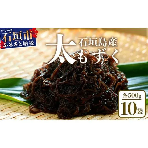 石垣島産 八重山地方で育った養殖もずく10パック・内容量500g×10 合計5kg【 沖縄県 石垣市 養殖 水雲 海藻 もずく フコイダン 塩もずく 太もずく 】SI-72