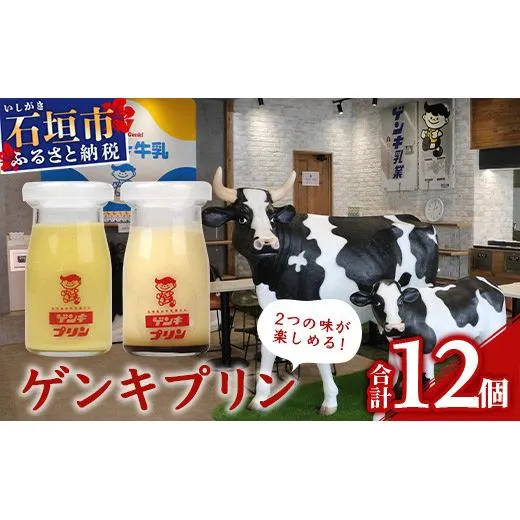 ゲンキプリン 12個 （プレーン6個、マンゴー6個）【八重山ゲンキ乳業 お土産 観光 ゲンキくん ゲンキみるく 石垣島の牛乳屋さんのプリン】OP-2【島外不出のゲンキくん製品が返礼品に!!】【大人気の「ゲンキくん保冷バッグ」もお届け】