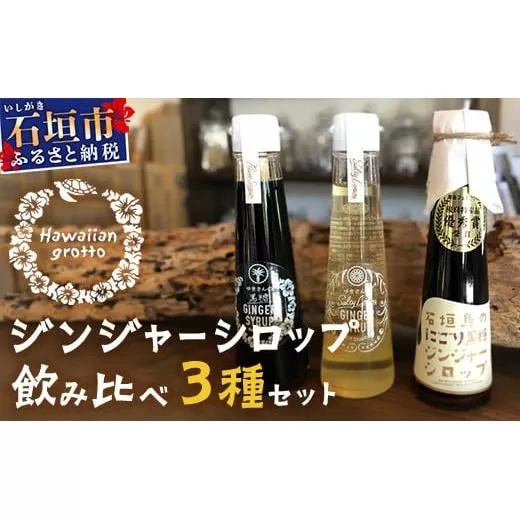 ジンジャーシロップ飲み⽐べ3種セット(120ML×3本) HW-1 【沖縄県石垣市 沖縄 沖縄県 琉球 八重山 八重山諸島 石垣 石垣島 送料無料 ⽯垣島産⽣姜 生姜 シロップ ジンジャー ジンジャーシロップ グラニュー糖 黒糖 砂糖 ⾚唐⾟⼦ 果汁 塩 ⽯垣の塩 レモングラス レモン フルーツ ミント  ギフト 国産】