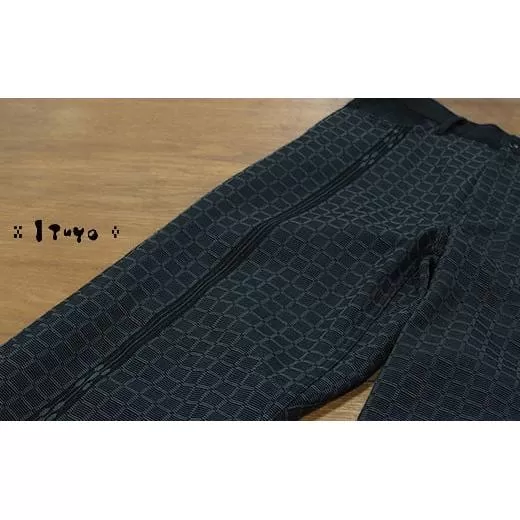 みんさー織 総手織りパンツ(楕円ヒチガーラ ブラック)Lサイズ AZ-63-1