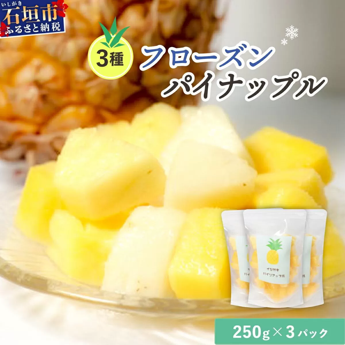 先行予約＜2026年6月より順次発送＞贅沢3種フローズンパイナップル 3パック【 沖縄県 石垣市 果物 パイナップル 冷凍 パイン フローズン 送料無料 】 EF-5