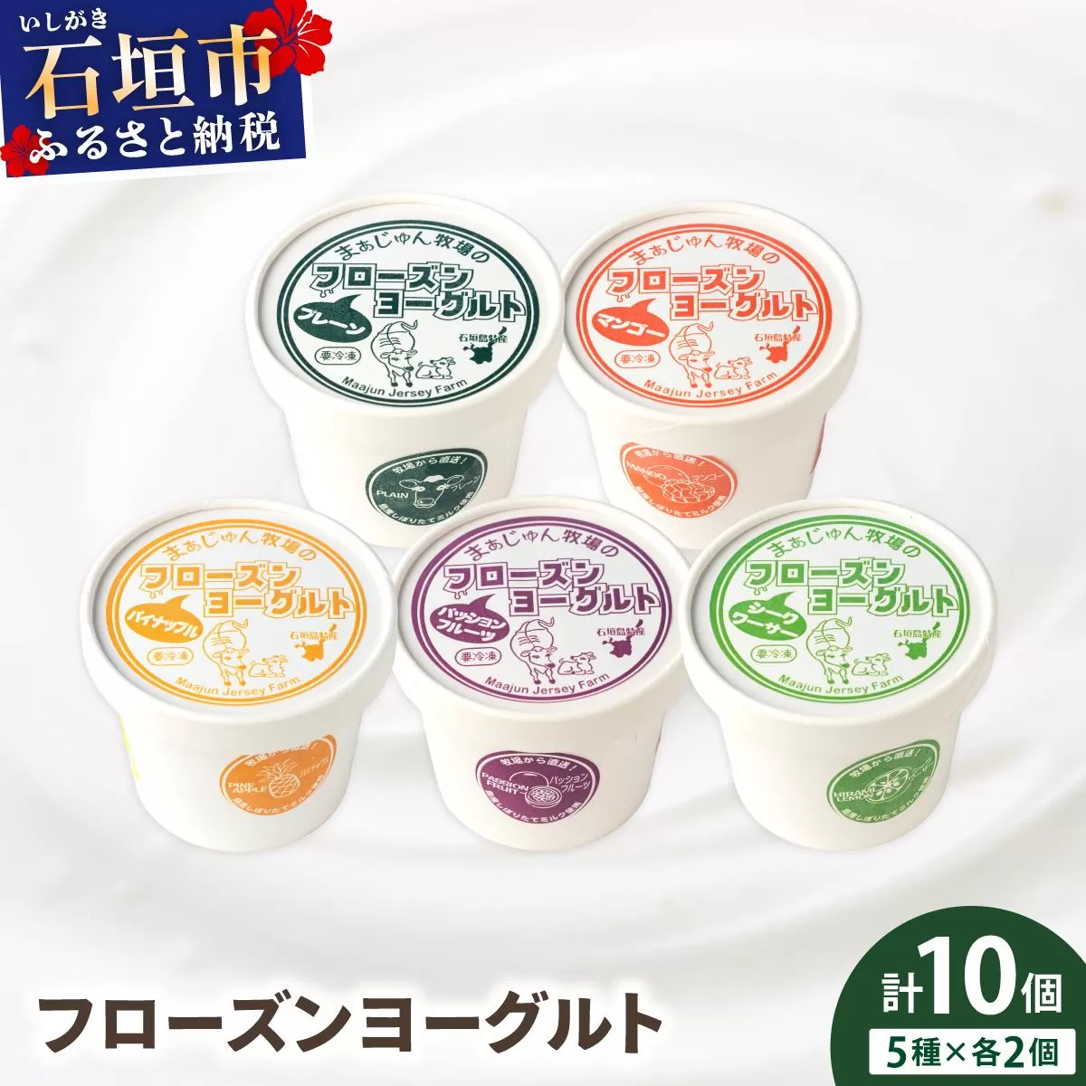 まぁじゅん牧場のフローズンヨーグルトセット 5種詰め合わせ 10個入り (プレーン マンゴー パッションフルーツ パイナップル シークヮーサー) | アイスクリーム トロピカルフルーツ スイーツ 沖縄県石垣市 贈答品