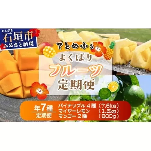 《年7回発送》島のおいしいを贅沢に！大満足のパイナップル4種とマンゴー2種、マイヤーレモンの定期便