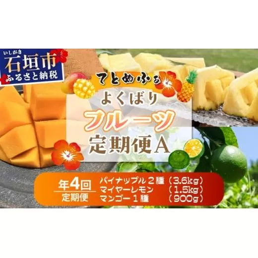 《年4回発送》島のおいしいを贅沢に！パイナップル2種とマンゴー、青切りマイヤーレモンのよくばり定期便