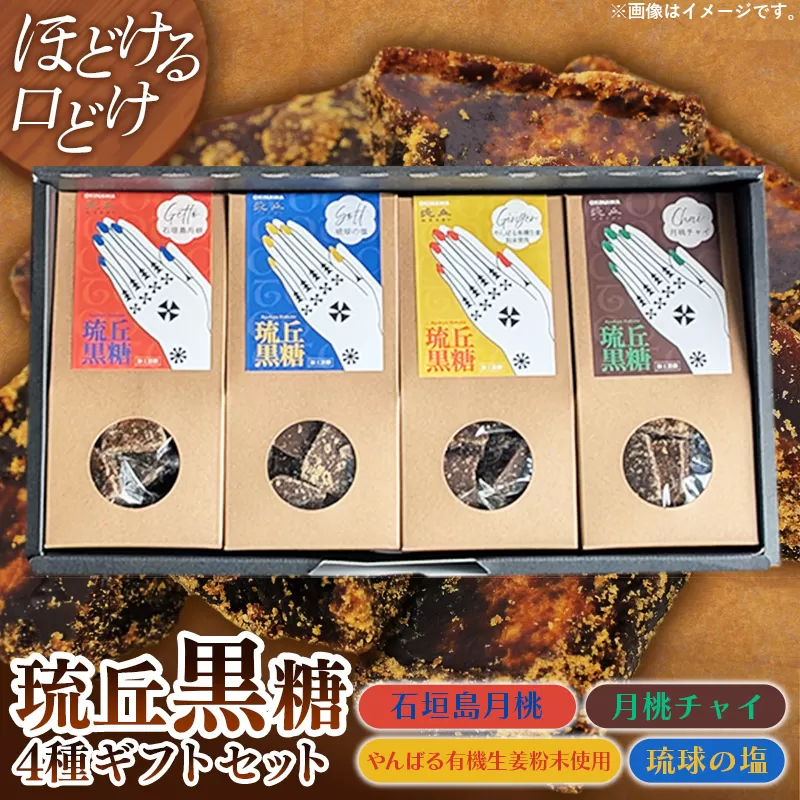 琉丘黒糖 4種セット 【ギフトセット】 - 黒糖 フレーバー 月桃 塩 生姜 ジンジャー チャイ 水あめ不使用 植物原料のみ 人気 おすすめ 無添加 食べ比べ 自然の恵み 贈り物 贈答品 沖縄県 八重瀬町
